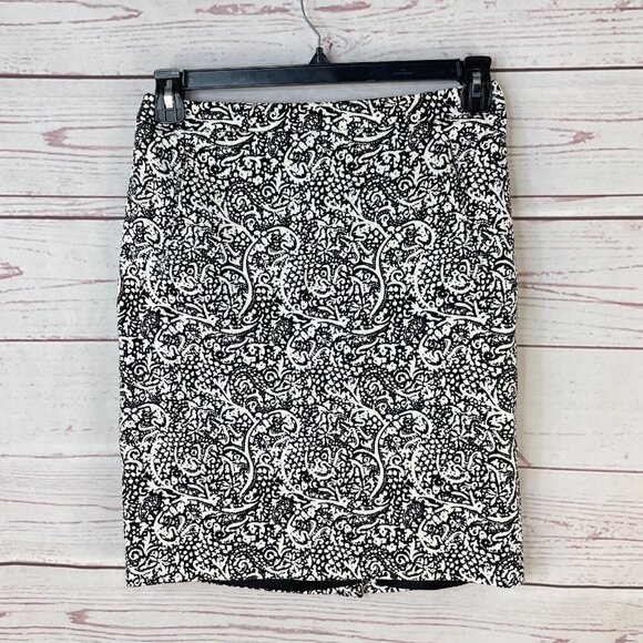 Halogen Women's Black White Paisley Print Lined A-Line Work Wear Skirt‎ Size 4 - Picture 1 of 11